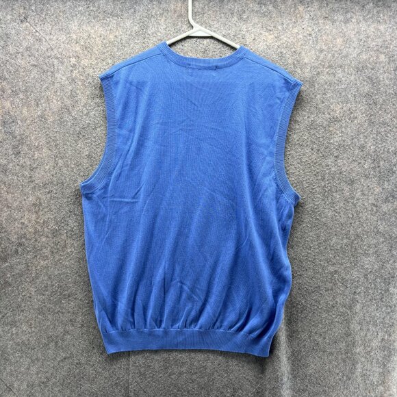 Bugatchi Sweater Men Large Blue V Neck Pullover Fleece Silk Cotton Sleeveless - Picture 7 of 11